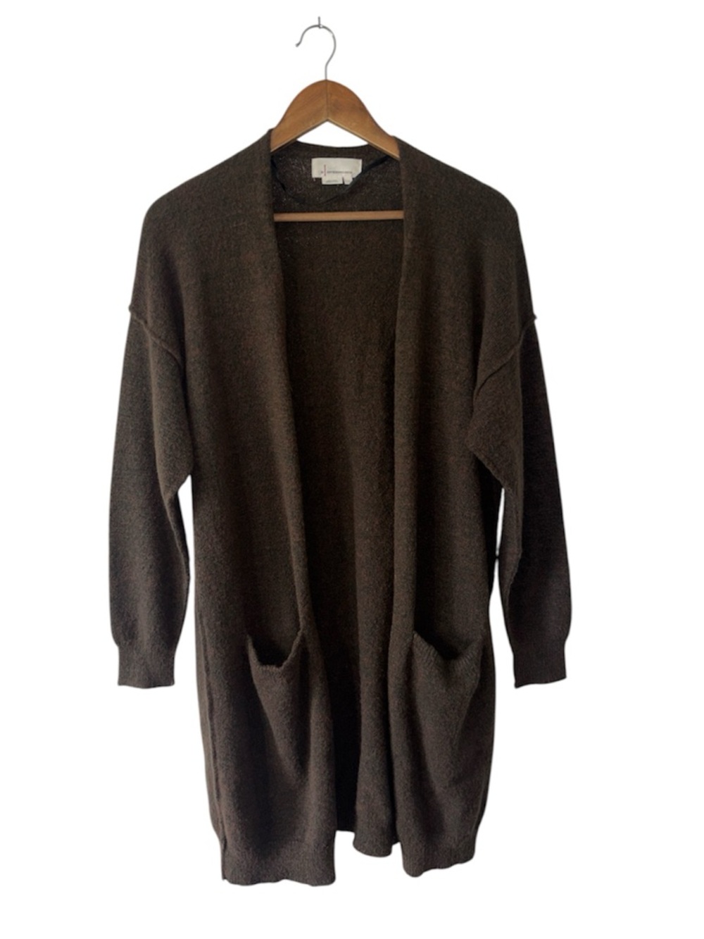 Anthropologie Brown Long Length Cardigan Sweater Pockets Classic Size Large